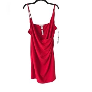 H&M Drape Jersey Dress Women XL Red Adjustable Straps Ruched Sexy Cocktail